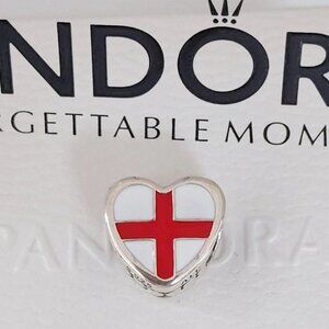 Pandora England Flag Heart Charm Bead Exclusive Pendant S925 Silver with box